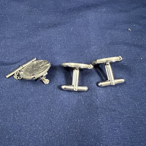 Vintage Swank Buffalo Nickel Cuff Links & Tie Tack Set - Picture 2 of 4